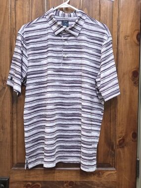 Greg Norman Collection Striped Polo in Lavender and White